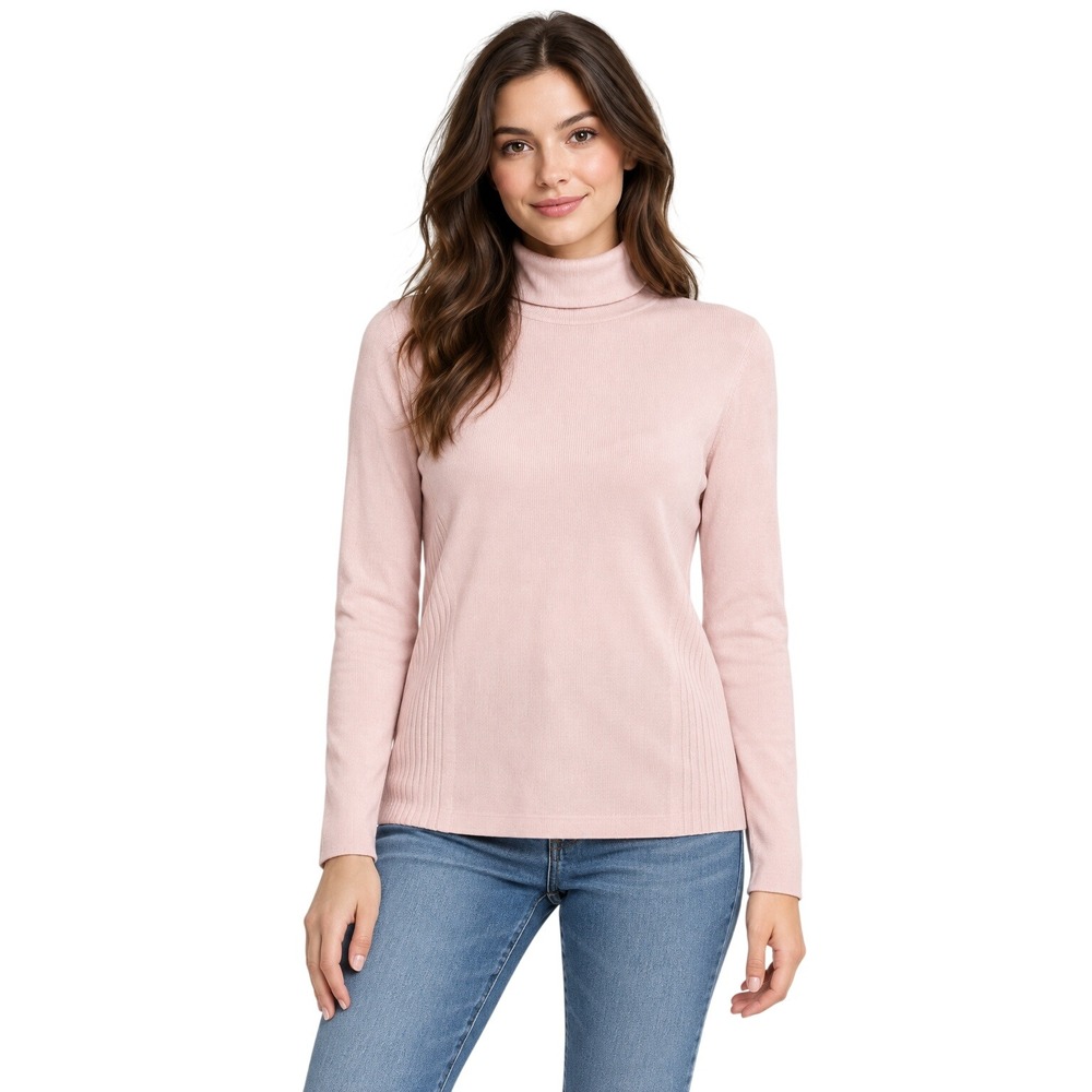 Chicos NWT Darcy LS Turtleneck Sweater Veranda Blush Pink Ribbed Size 3 - XL
